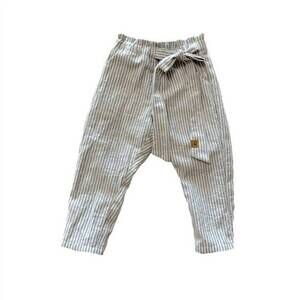 NEW TATE & ADELE kids paper bag waist pant with tie in steel stripe